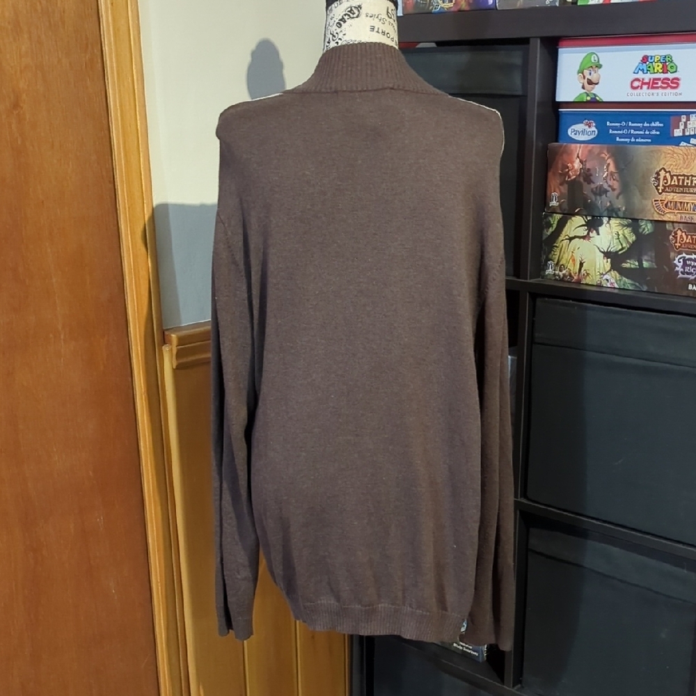 Size L Pierre Cardin Brown Argyle Zip-Front Men's Sweater - Picture 7 of 16